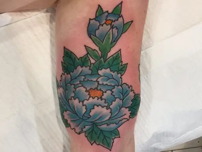 Blue Peony Tattoo