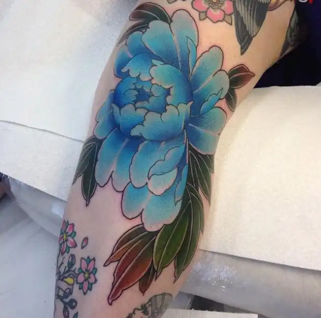 Blue Peony Tattoo